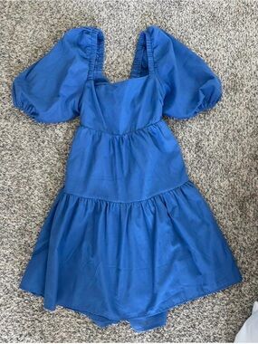 Amazon Essentials Blue Puff-Sleeve Mini Dress